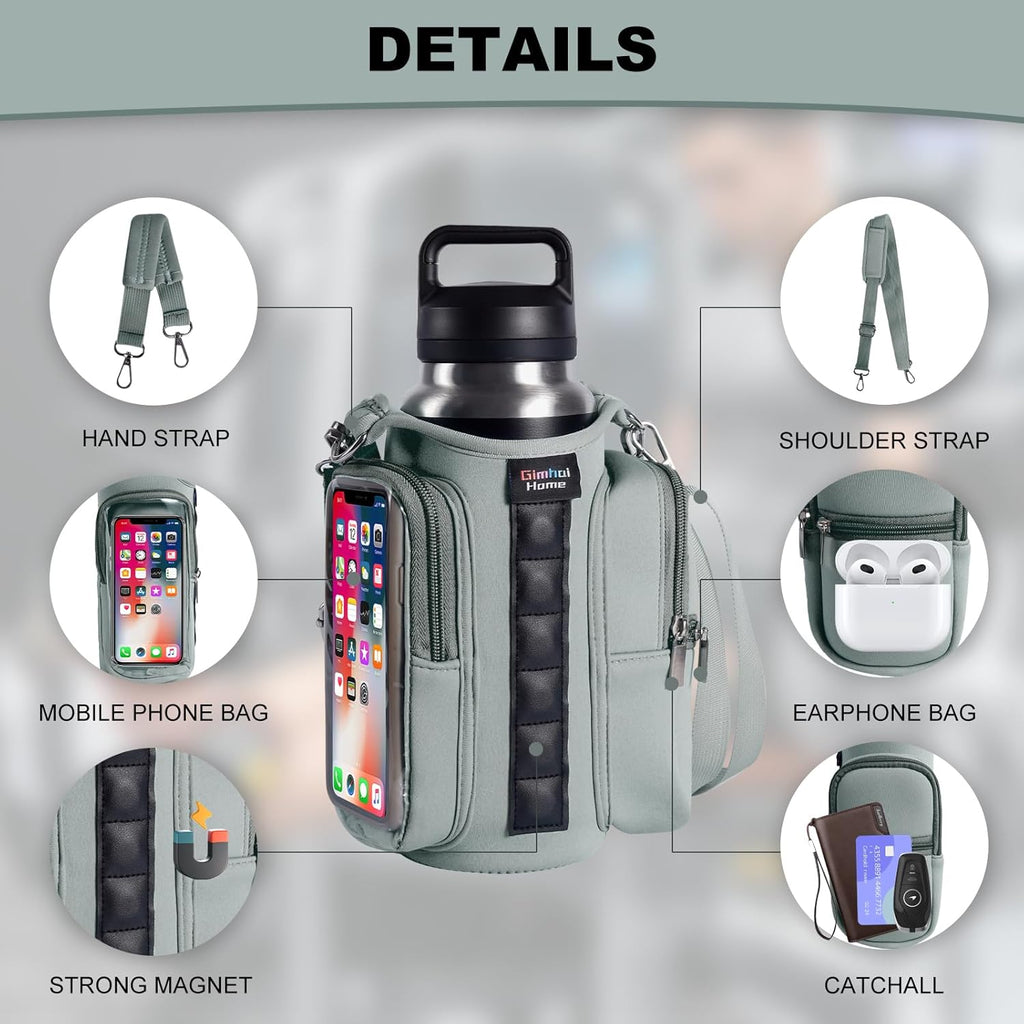 Magnetic Gym Bags for Men & Women with Adjustable Strap,Magnetic Bag Water Bottle Holder for Travel, Work,Sports,Water Bottle Sling Bag with Pocket (Gray)