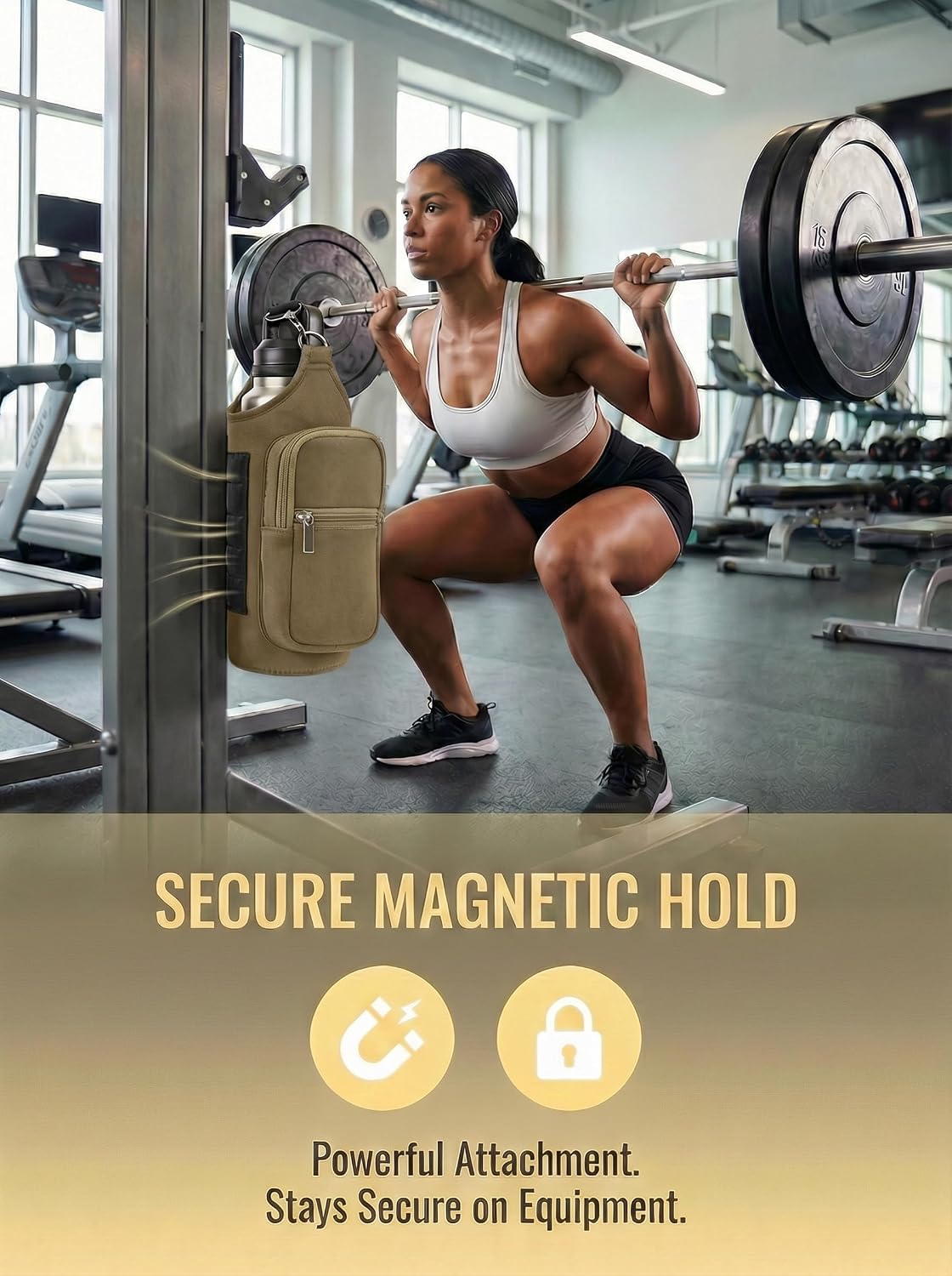Magnetic Gym Tote,18-40Oz Water Bottle Bag Holder,Neoprene Case Pouch with Phone Pocket,Men Women Workout Accessories