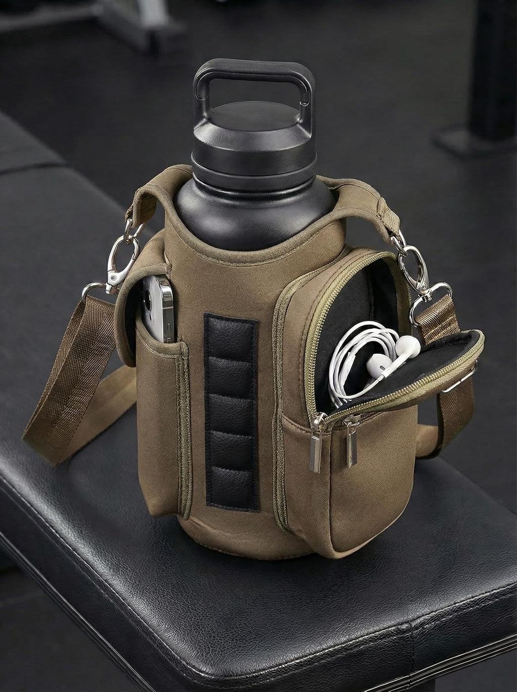 Magnetic Gym Tote,18-40Oz Water Bottle Bag Holder,Neoprene Case Pouch with Phone Pocket,Men Women Workout Accessories