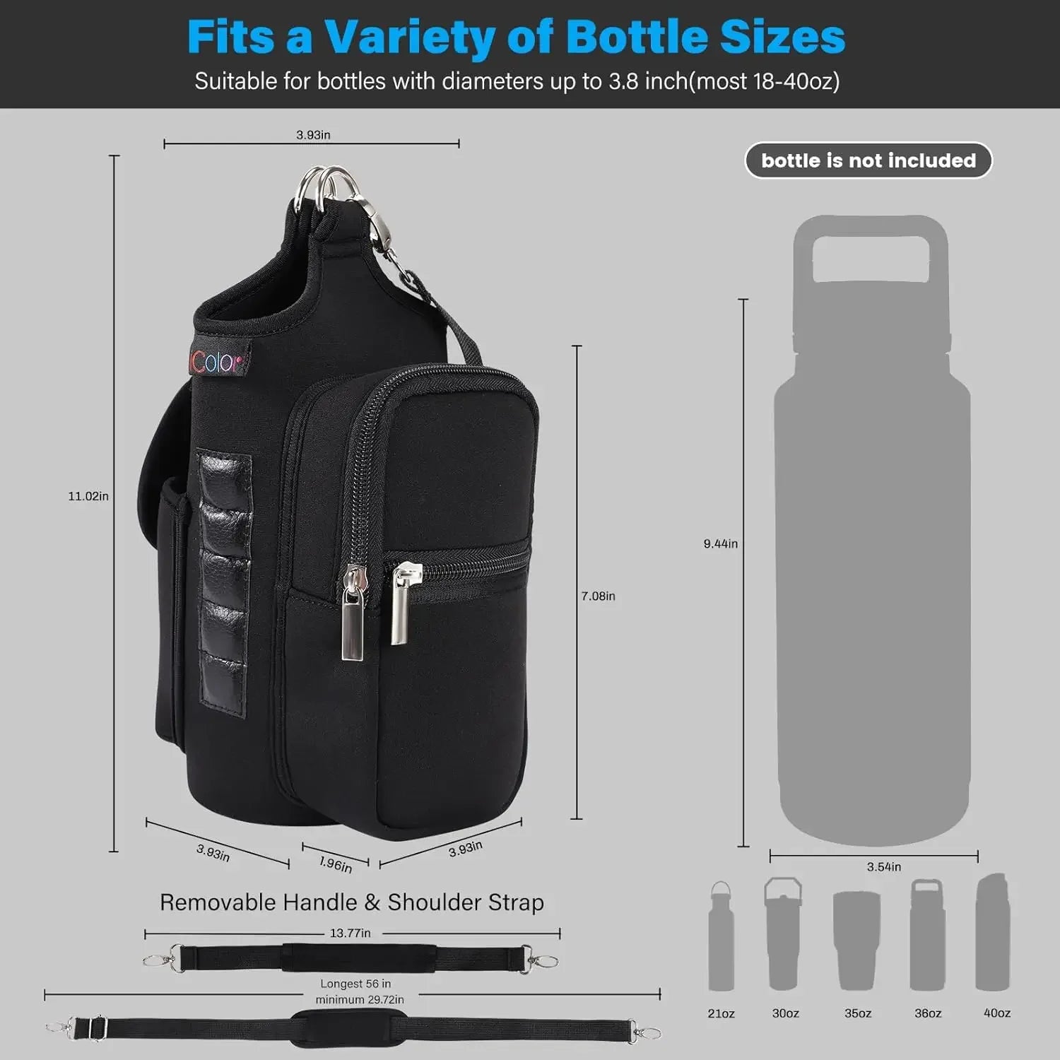 Magnetic Fitness Water Bottle Holder with Phone Pocket and Shoulder Strap Gym Accessories Storage Pouch Carrier Bottle Cover