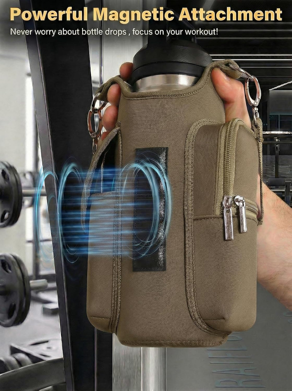 Magnetic Gym Tote,18-40Oz Water Bottle Bag Holder,Neoprene Case Pouch with Phone Pocket,Men Women Workout Accessories