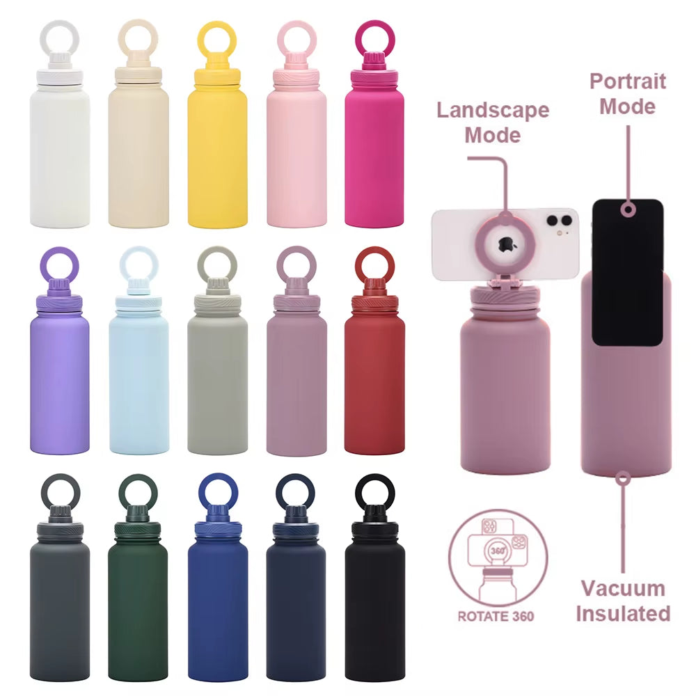 32Oz Rubber Double Wall Stainless Magsafe Vacuum Flask Tumbler Water Bottle Magnetic Phone Holder with Custom Logo